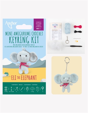 MINI AMIGURUMI CROCHET KEYRING KIT - ELI THE ELEPHANT fra Anchor