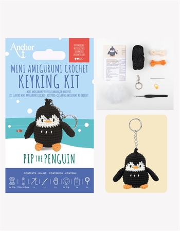MINI AMIGURUMI CROCHET KEYRING KIT - PIP THE PENGUIN fra Anchor